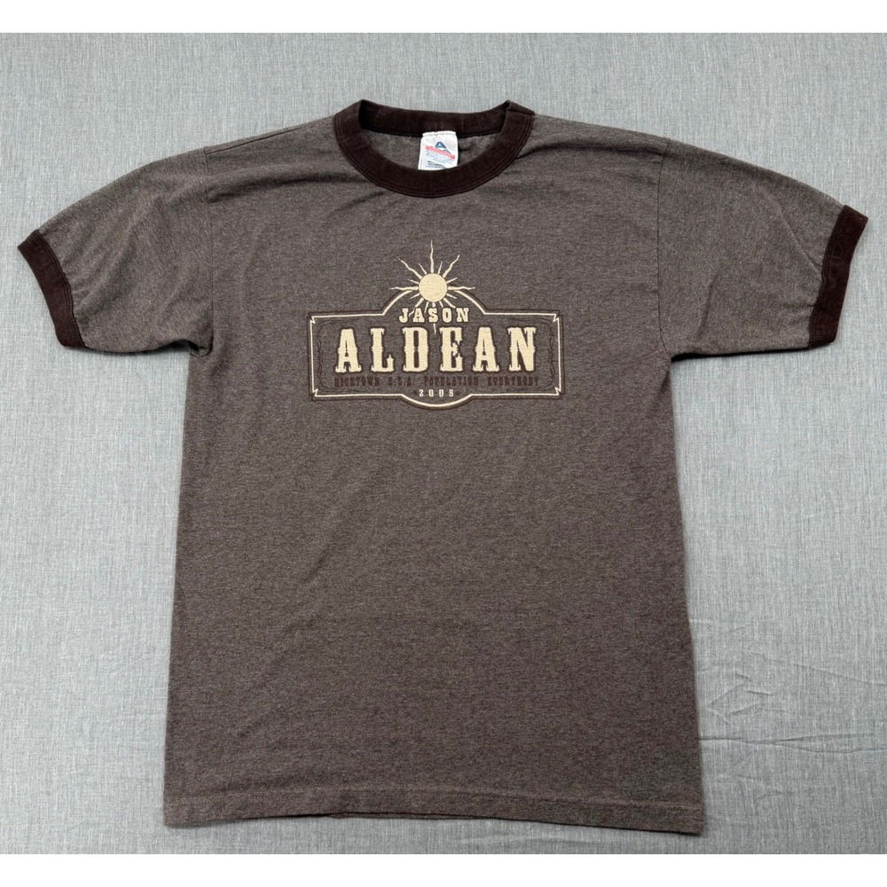 Vintage‎ Jason Aldean 2005 Hicktown USA Tour Ringer T-Shirt Brown Medium